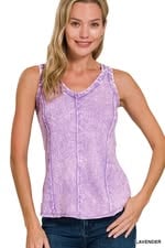Zenana CRINKLE WASHED /TERRY RAW EDGE Tank