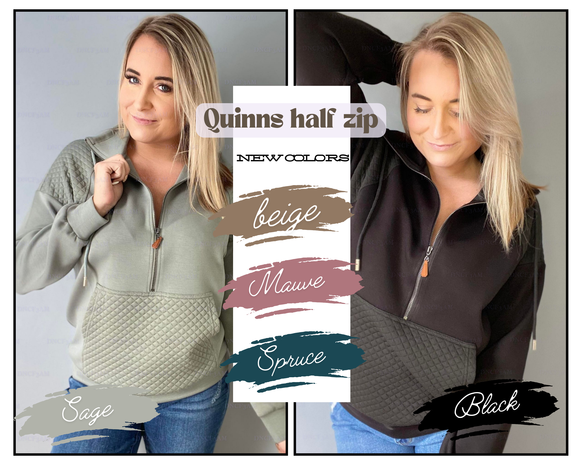 FOREVER3AM BRANDED QUINN QUILTED HALF ZIP PULLOVERS