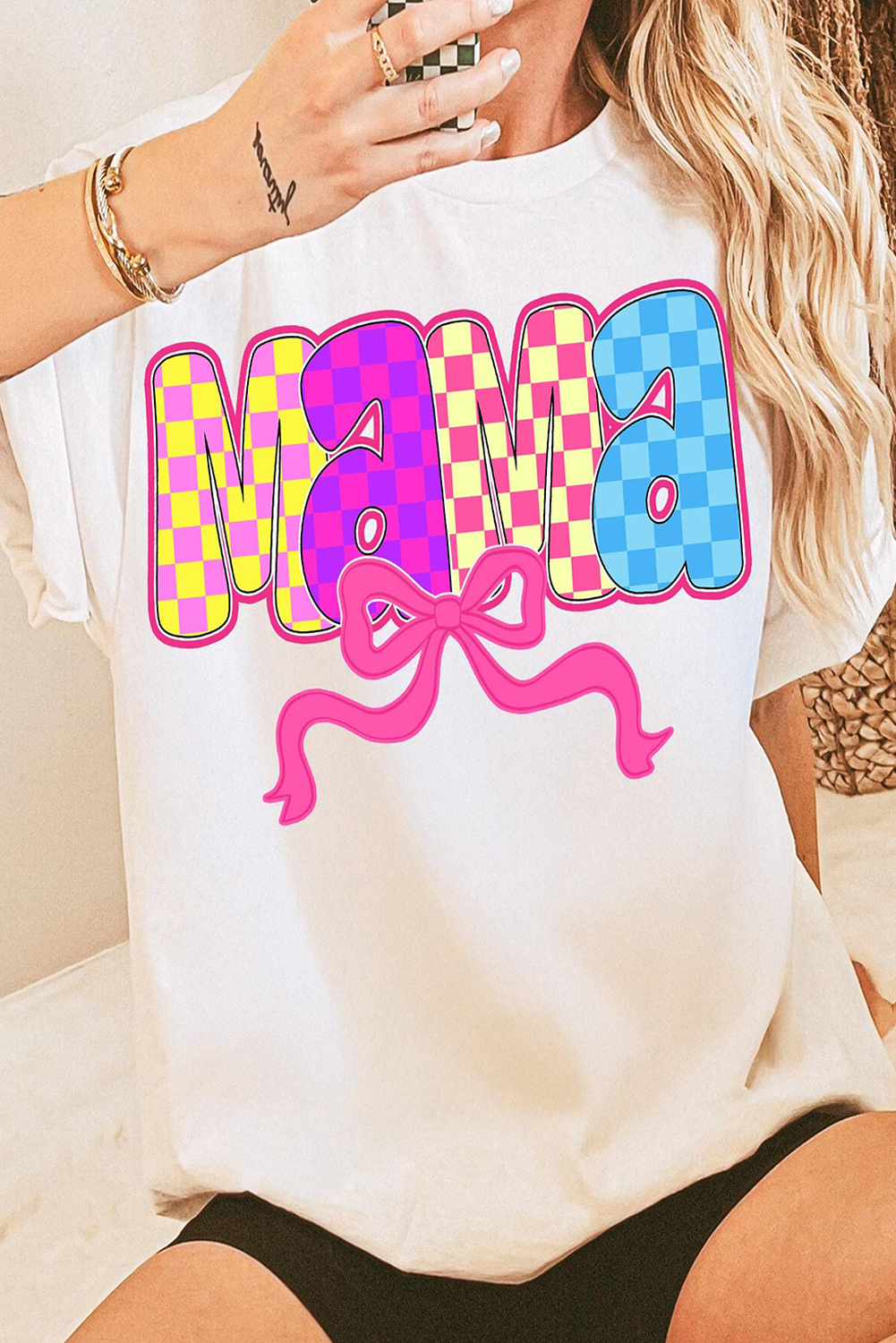Mama Checkered Bow Top