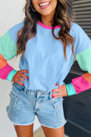 Blue Molly Lightweight Color Block Long Sleeve