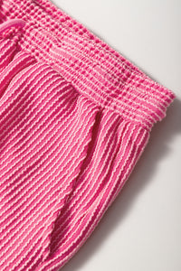 Wild Wind Solid Corded Knit Short Sleeve T Shirt and Wide Leg Pants Set