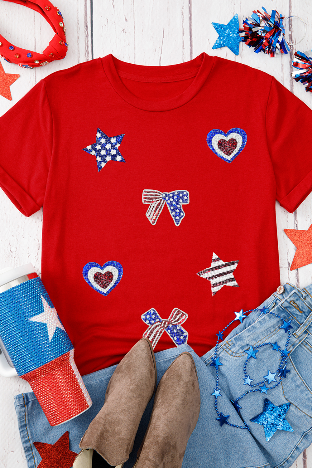 Red American Sequin Crew