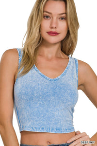 Zenana WASHED COTTON V-NECK SLEEVELESS TOP