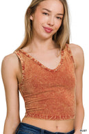 Zenana WASHED COTTON V-NECK SLEEVELESS TOP