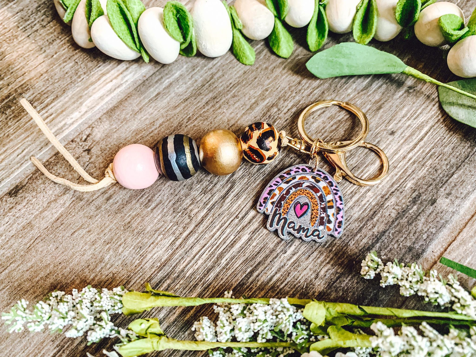 Rainbow Mama Puff or Bead Keyring