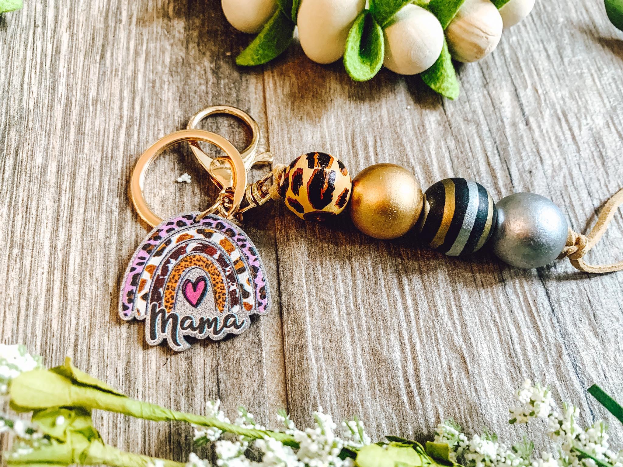 Rainbow Mama Puff or Bead Keyring