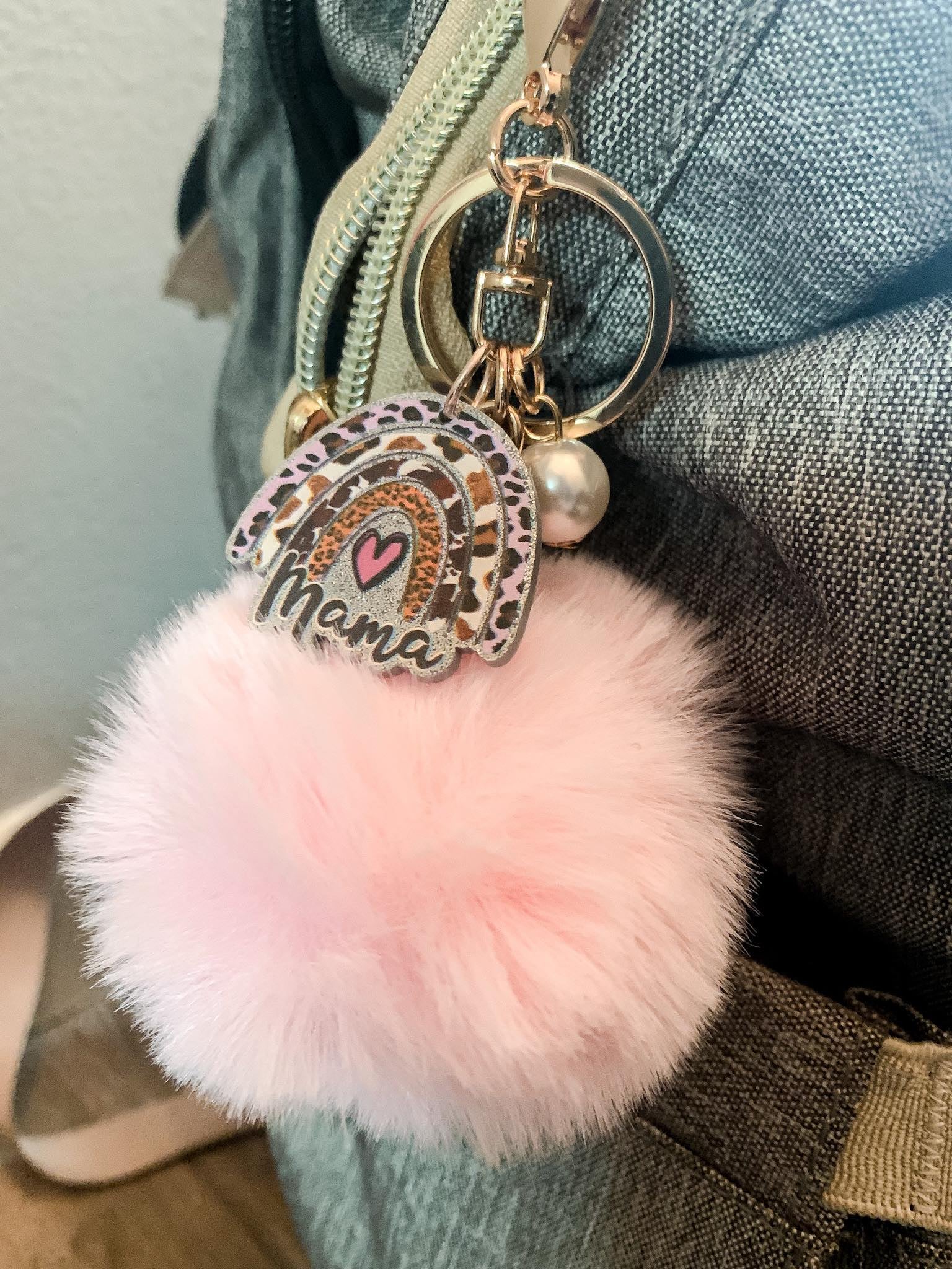Rainbow Mama Puff or Bead Keyring