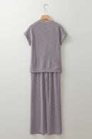 Wild Wind Solid Corded Knit Short Sleeve T Shirt and Wide Leg Pants Set