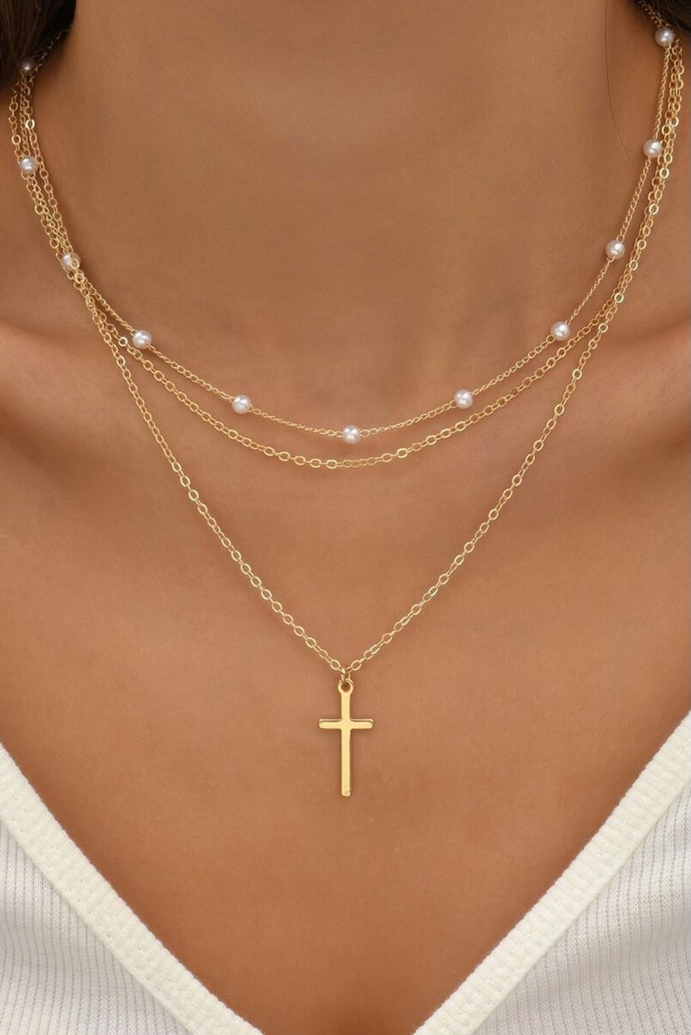Gold Cross Layered Necklace