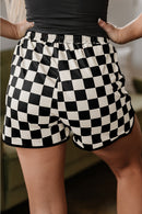 Rose Checkered Drawstring Elastic Waist Casual Shorts