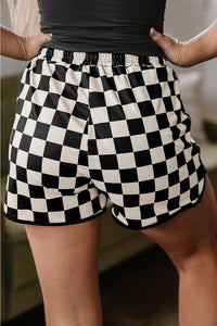 Rose Checkered Drawstring Elastic Waist Casual Shorts