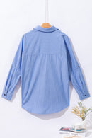 Striped Pocketed Tunic Button Up Shirt