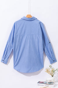 Striped Pocketed Tunic Button Up Shirt