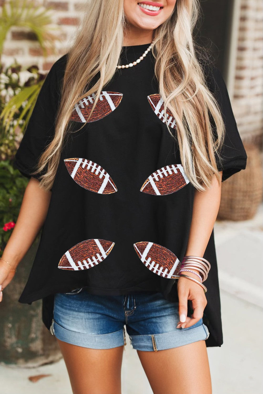 Black Sequin Football Tee