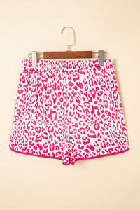 White Leopard Elastic Waist Lace up Contrast Trim Casual Shorts