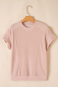 Wild Wind Solid Corded Knit Short Sleeve T Shirt and Wide Leg Pants Set