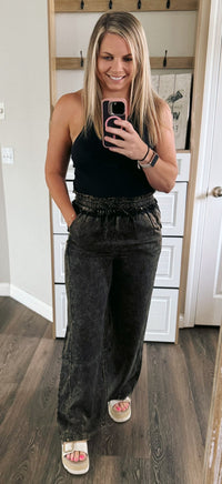 Zenana Branded drawstring pant