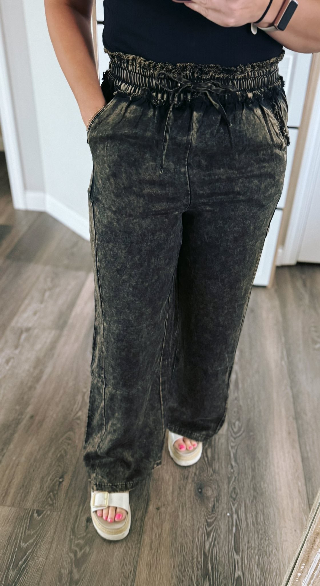 Zenana Branded drawstring pant