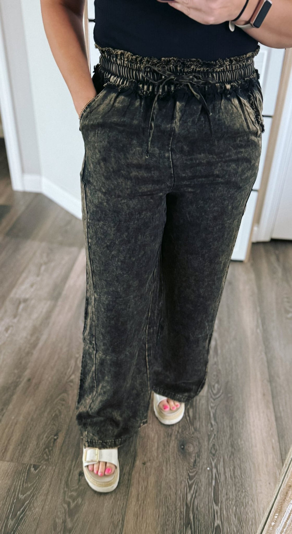 Zenana Branded drawstring pant