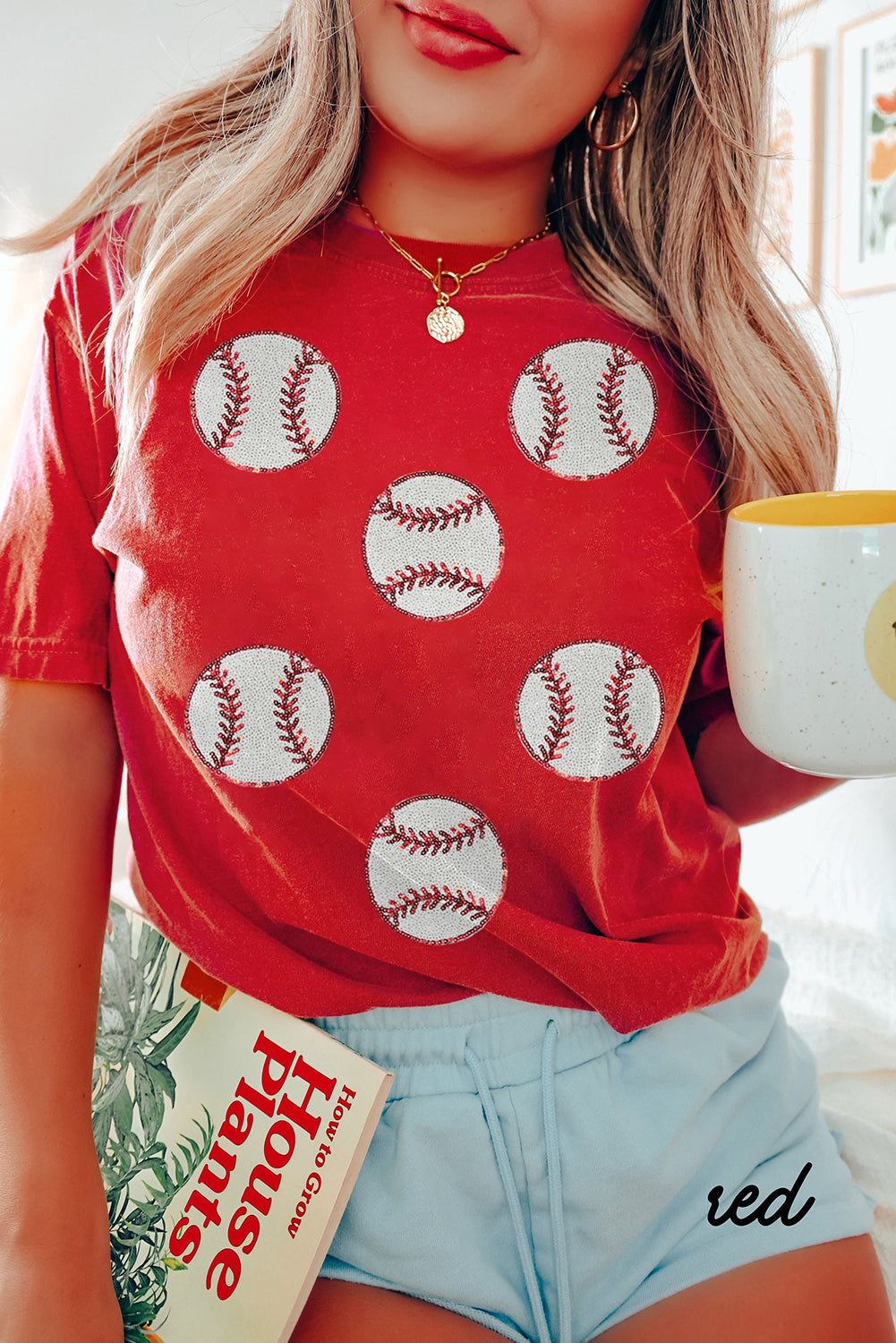 Red Sequin Baseball Tee
