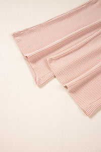 Wild Wind Solid Corded Knit Short Sleeve T Shirt and Wide Leg Pants Set
