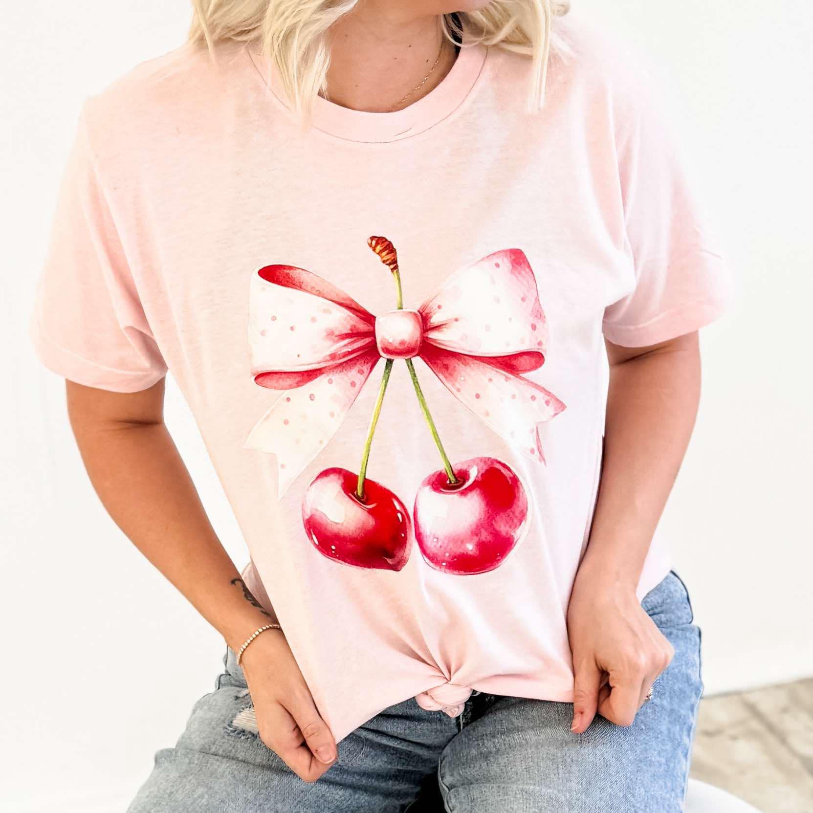 Watercolor Cherries Bow Graphic Tee