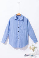 Striped Pocketed Tunic Button Up Shirt