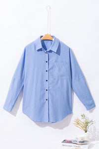 Striped Pocketed Tunic Button Up Shirt