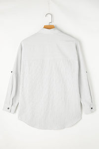 Striped Pocketed Tunic Button Up Shirt