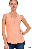 Zenana CRINKLE WASHED /TERRY RAW EDGE Tank