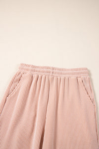 Wild Wind Solid Corded Knit Short Sleeve T Shirt and Wide Leg Pants Set