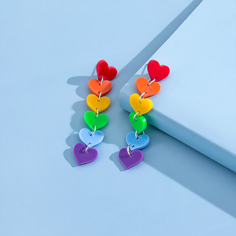 Rainbow Heart Drop Studs