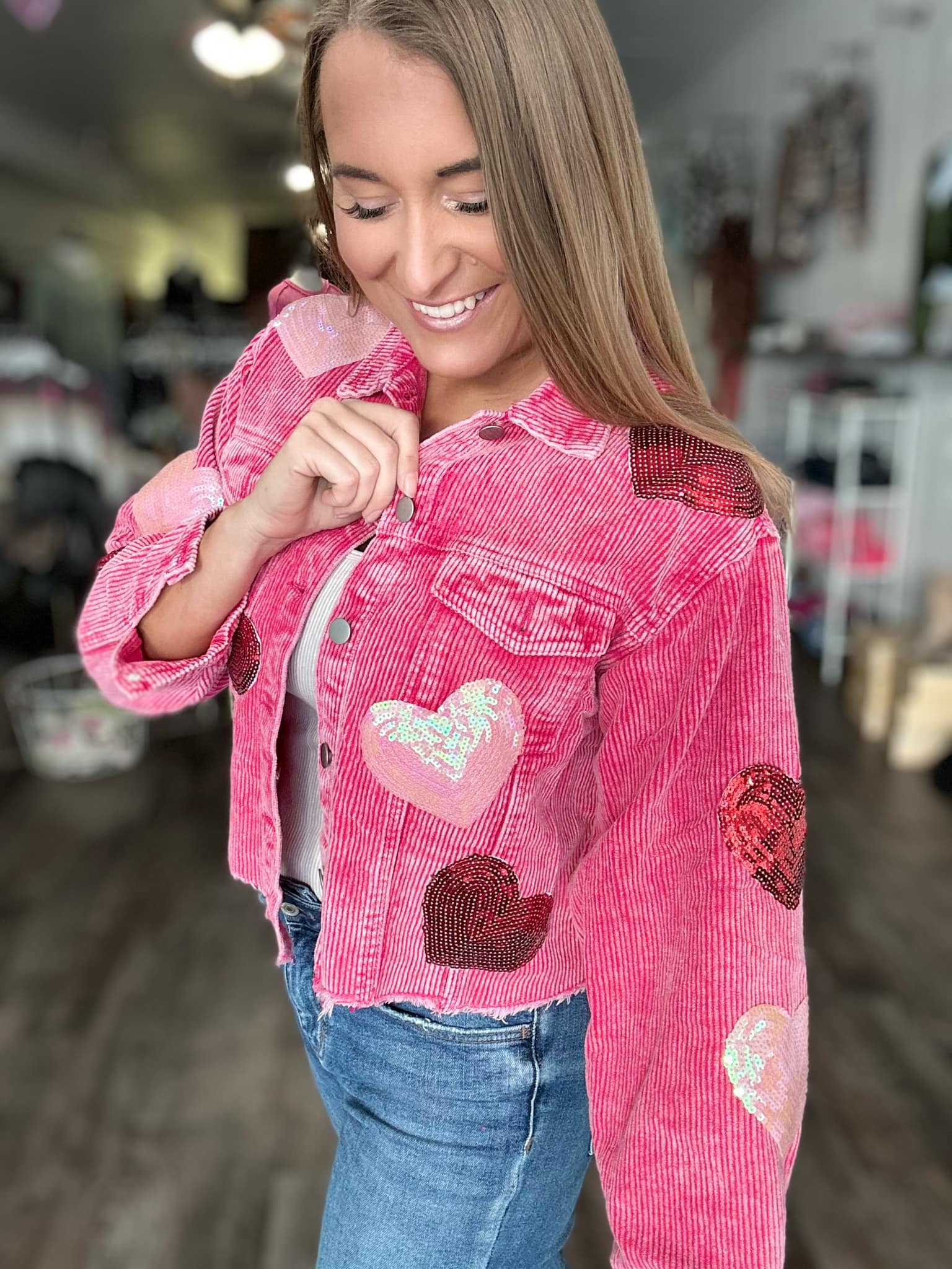 Sequin Heart Corduroy Shacket