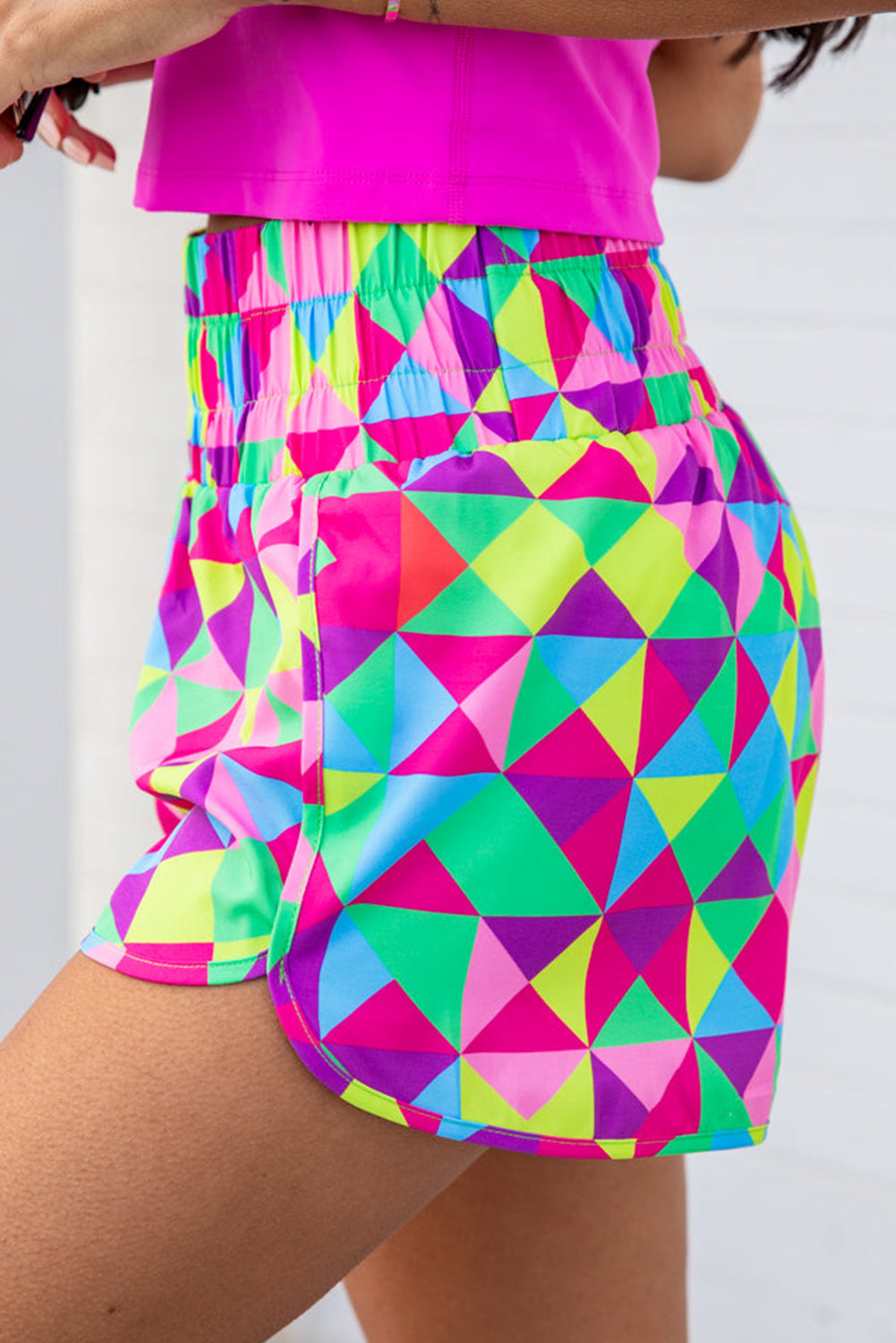 Pink Plaid Print High Waisted Athletic Shorts - The Sapphire Star