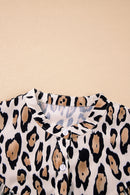 Light French Beige Oversized Leopard Print Balloon Sleeve Casual Shirt