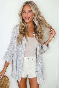 Striped Pocketed Tunic Button Up Shirt