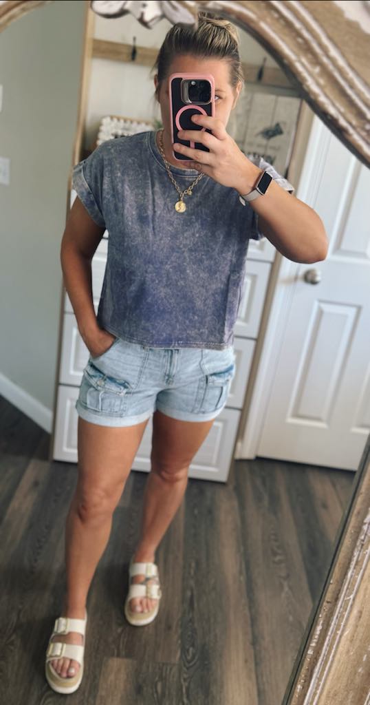 washed cotton mid crop tee zenana