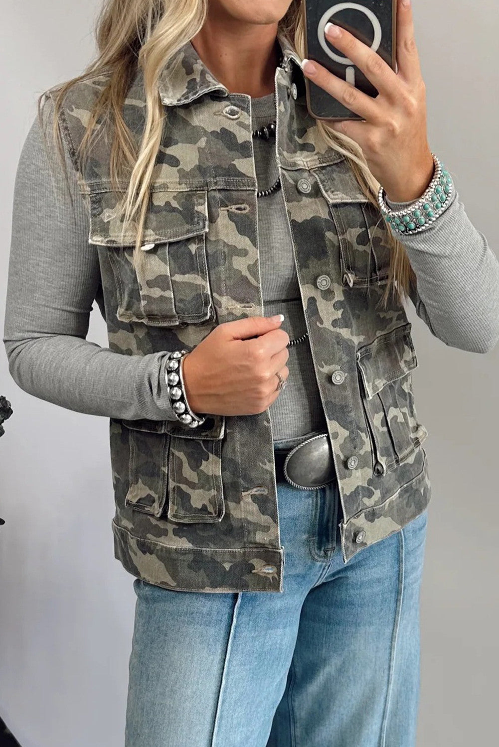 Camo Cargo Denim Vest