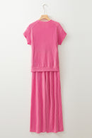Wild Wind Solid Corded Knit Short Sleeve T Shirt and Wide Leg Pants Set