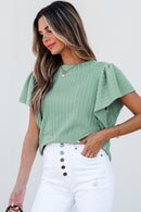 Sleet Solid Color Textured Flutter Sleeve Top