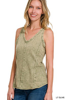 Zenana CRINKLE WASHED /TERRY RAW EDGE Tank