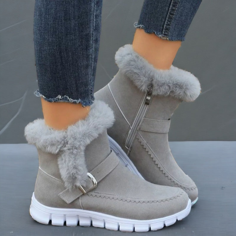 Fuzzy Trim Buckle Boots