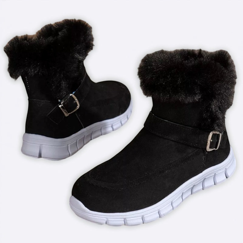 Fuzzy Trim Buckle Boots