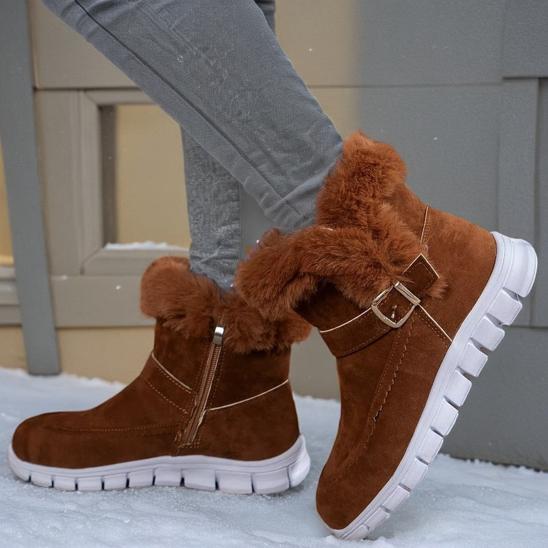 Fuzzy Trim Buckle Boots