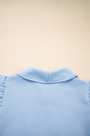 Pink Textured Ruffled Sleeve Zipped Top and Wide Leg Pants Set