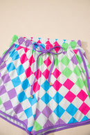 Rose Checkered Drawstring Elastic Waist Casual Shorts