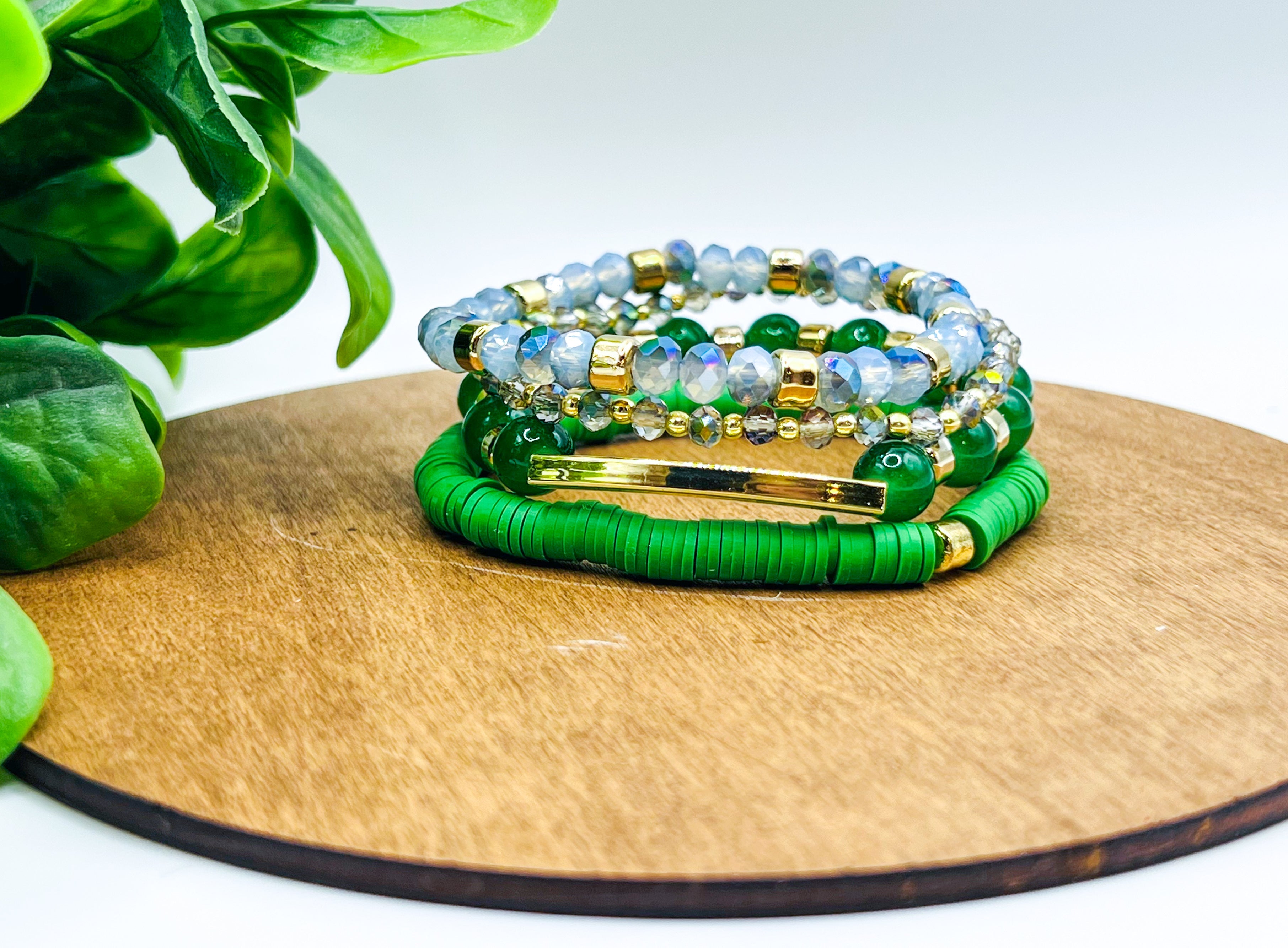 Go Green Heishi Bead Bracelet Stacks