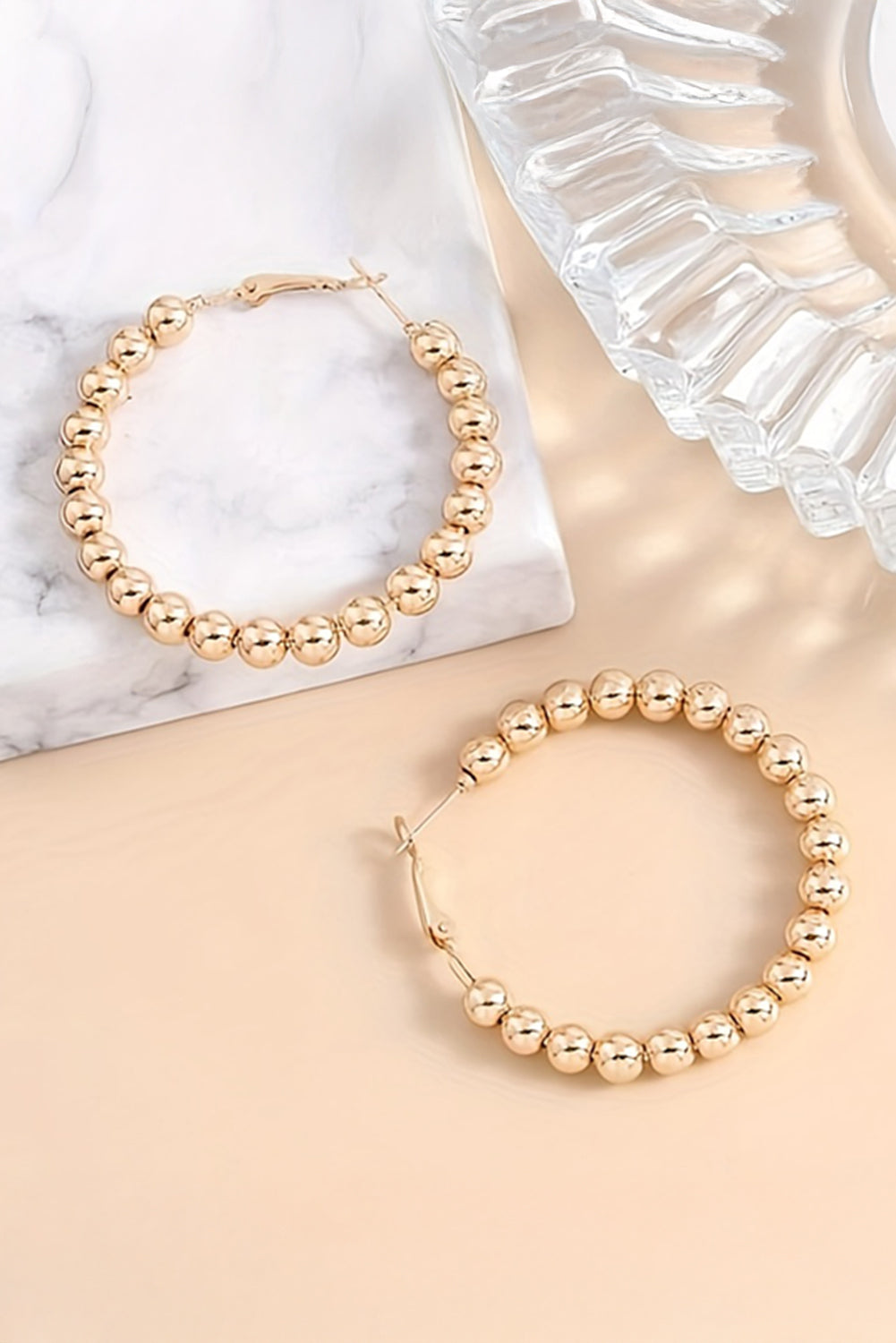 Gold Beaded Hoops