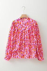 Light French Beige Oversized Leopard Print Balloon Sleeve Casual Shirt