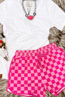 Rose Checkered Drawstring Elastic Waist Casual Shorts